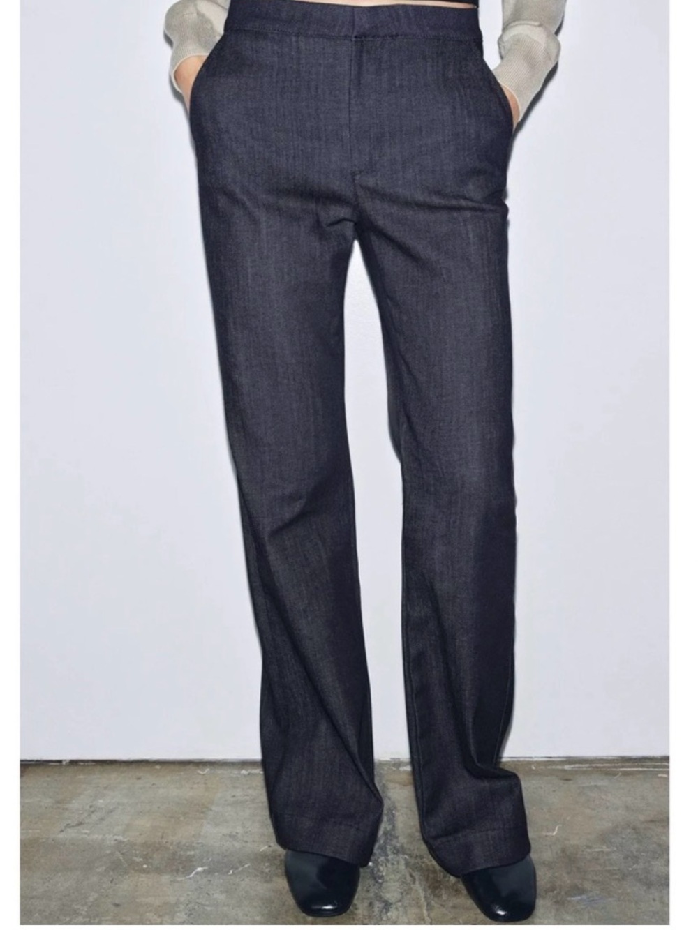Zara Navy Wide-Leg/Boot-Cut Trousers